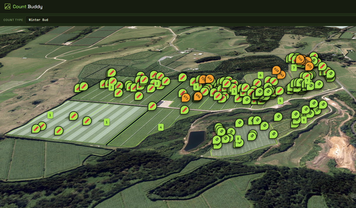 The Count Buddy team map during a bud count